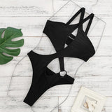 Deep V Sexy Hollow Pure Black Conjoined Bikini Women 2025
