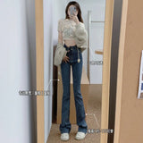 Fongt 2024 New Velvet High Waist Tight Small Peach Hip Pants-Outfit
