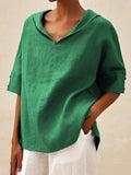Fongt Summer New Women's Solid Cotton Loose Top T-Shirt Short Sleeves