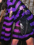 Distressed Stripe Longline Sweater-Outfit
