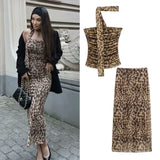 Fongt Summer New Women's Animal Patterned Mesh Tsets + Half-Dress Two Sets