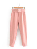 2024 New Pleated Multi-Color Harlan Pants Leisure Solid-Color Women's Pants Belt-Outfit