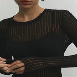 Fongt / Summer 2023 New Hot Selling Long-Sleeved Round Collar Thin Breathable Knit-Outfit
