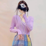 Fongt Folded Round Collar Folding Top In The Long Loose Thin Irregular Spring Blouse Summer Design T-Shirt