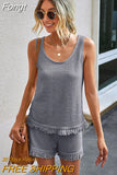 Two Piece Set for Women Summer Suit Tassel Sleeveless Tank Top and Shorts Casual Tracksuit Elegant Outfit 2023