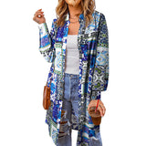 Fongt Beach Coat Bohemian Shirt Clips Loose Casual Printed Long Cardigan Women's Clothing
