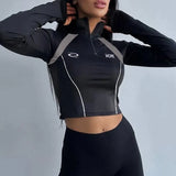 And Hot Wind Impact Color Zipper Stitching Standing Collar Trimming Tooling Machine Can Long-Sleeved T-Shirt Blouse 2024 Cool Women's