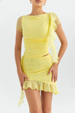 Mesh Ruffle Short Sleeve Top And Mini Skirt Set-Outfit
