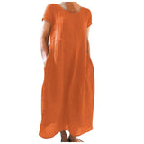 Fongt Solid-Color Retro Loose Cotton Dress Direct