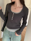 Fake Autumn Blouses With Slim Underwear, Long Sleeves And Short T-Shirts-Outfit