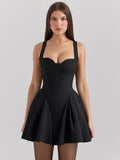 Solid Strap Flare Mini Dress-Outfit