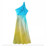 Fongt Women's Explosive Gradient Color Oblique Shoulder Dress