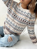 Fongt 2025 New Fair Island Round Collage Loose T-Freuffed Long-Sleeved Sweater Girl
