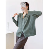 Fongt Folded 2025 Summer Folding New Zipper Open-Shirt Solid Color High-End Feel Wrinkled Top Shirt Shirt