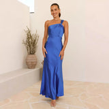 Fongt Women's New Open-Fork Fashion Sexy Bareback Solid Dress Hanging Long Dress Dress Women