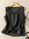 Vests Cotton Linen V Neck Women's Summer Top Casual Loose Embroidered Temperament Wears Suspenders Inside Blue