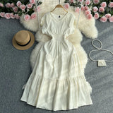 Fongt Gentle Wind Ruffle Collar Dress Female Summer Simple Pure Color Double Flying Sleeve Design Platycodon Grandiflorum First Love Skirt-Outfit