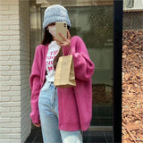 Fongt Korea East Gate Soft Waxy Pit Knitting Cardigan Women's Autumn Winter New Style With Lazy Wind V-Neck Sweater Coat-Outfit