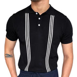 Fongt Men's Summer Striped Casual T-Shirt Black Short Sleeves POLO Shirt