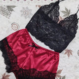 Fongt Hot Selling Lace Pajamas Two-Piece Lace Sling Perspective V-Neck Pajamas Set-Outfit