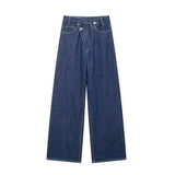 Fongt 2025 New Women's Asymmetrical Double-Legged High-Waisted Denim Straight Trousers