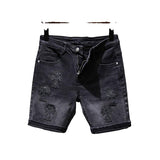 Fongt Black Denim Shorts Men's Summer Slim Retro Mids Pants Gradient Elastic Five-Point Trousers