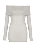 Solid Off Shoulder Slim Long Sleeve Knit-Outfit