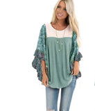 Fongt Women's Wear Bat Sleeve Print Color Swafge Round Collar Blouse T-Shirt