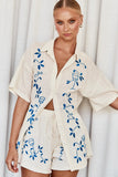Fongt Spring And Summer New 3D Stereo Embroidery Comfortable Casual Shirt Short Suit-88189-Outfit