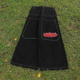 Year's Hot Classic Retro Y2K Loose Letter Jeans High Street Leisure Punk Style Is Wide.-Outfit