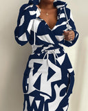 E-Commerce Independent Station Women's Printed Waist Pocket Dress Stock-Outfit