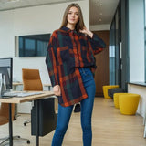 Urban Casual Top 2025 Summer Fashion Collar Long Sleeves Loose Check Print Irregular Shirt Coat
