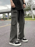 Men's Strap Detail Pocket Loose Cargo Pants-Outfit