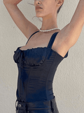 Tie Front Satin Corset Top-Outfit