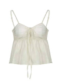 Solid Color Pleated Lace Up Cami Top-Outfit