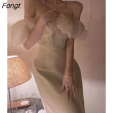 Off Shoulder Patchwork Dress For Women Party Elegant Fashion Outfits Elegant Midi Bodycon Clothing