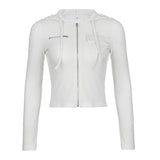 Fongt Simple Casual Niche Solid Color Pocket Hooded T-Shirt Slim Zipper Thread Show Slim Cardigan Top-Outfit