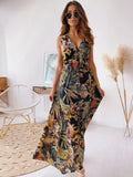 Fongt Women's Dress 2025 Dress Summer Floral Bare Back Sleeveless Dress V-Neck Temperament Elegant