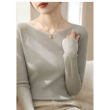 Fongt High-End Sense Collar Gray Knitted Bottoming Women Autumn And Winter Light Luxury Style Inside The