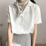 Short Sleeve V Neck Casual Office Lady White