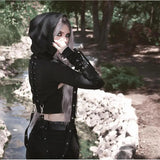 Spring Women's Wear New Buttonhole Strap Hooded Long-Sleeved Dark Gothic Halloween Sweater-Outfit