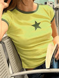 Star Printed Ringer Crop Top-Outfit