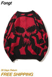 Autumn winter skulls oversized sweater punk hip hop young pull homme Women pullover warm knitted sweaters korean