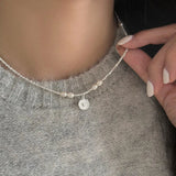 Galaxy Silver Pearl Necklace-Outfit