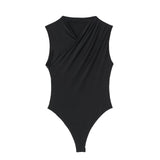 New Solid Color Pleated Neckline Sleeveless Jumpsuit 1165081-Outfit