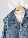 Fongt Heavy A Retro Hong Kong Style Denim Coat Female Early Spring New Korean Version BF Wind Loose Style Short Woolen Denim-Outfit