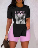 Size Women's Wear Spring And Summer 2023 New Leisure Printed Short-Sleeved Shorts Two Sets-Outfit