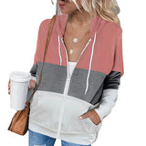 Sleeve Color Hooded Sweatshirt Women's Cotton Blend Zipper Pocket Cardigan