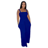 Fongt New Women's Solid Color Casual Strap Strapless Wide-Leg Jumpsuit-Outfit