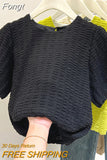 Women Sweet Round Neck Puff Sleeves Blouses Korean Chic Loose Lantern Sleeve